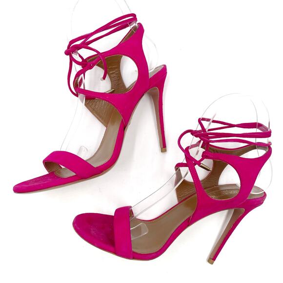 Aquazzura Colette Sandals Pink Suede Heels Ankle Wrap Tie Open Toe Sz 36.5 / 6.5 - Picture 7 of 12